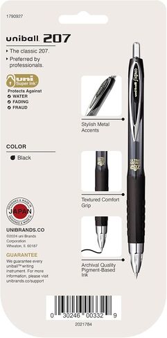 قلم جل Uniball Signo 207، 4 عبوات؛ أقلام سوداء فائقة الصغر مقاس 0.38 مم؛ أقلام حبر جل | اللوازم المكتبية التي تبيعها شركة Uniball هي الأقلام؛ قلم حبر جاف؛ الأقلام الملونة؛ أقلام جل؛ نقطة غرامة؛ أقلام الكتابة السلسة in Kuwait