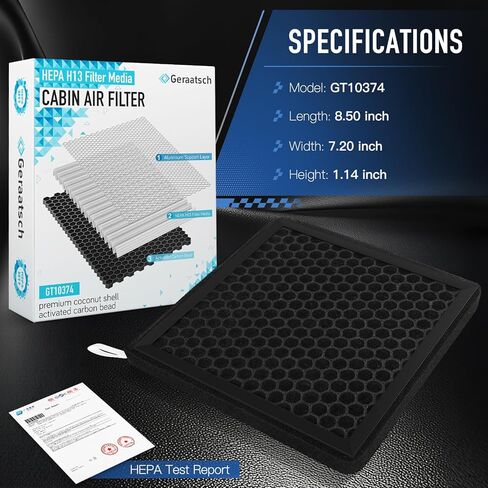 HEPA Cabin Air Filter with Activated Carbon Bean, Tested 99.95% Filtration, Zero deformation, CF10374 for Dodge Dart (2013-2016), Pontiac Vibe (2003-2008), Toyota Tacoma (2005-2023) in Saudi Arabia