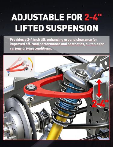 أذرع التحكم العلوية للرفع 2-4 بوصة لـ 2007-2018 Chevy Silverado GMC Sierra 1500، 2007-2014 Suburban 1500، Tahoe، Yukon/XL، Escalade/ESV، OE بديل مثالي، ترقية وصلة الكرة والبطانة، أحمر متجعد in Kuwait