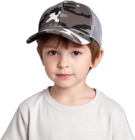 Kids Mesh Baseball Hat Breathable Camo Sport UV Sun Protection Outdoor Running Cap with Adjustable Snapback in Saudi Arabia