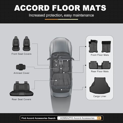 All Weather Floor Mats Fit for Honda Accord Sedan 2017 2016 2015 2014 2013, AOMSAZTO Rubber Floor Liners for Accord Sedans 1st & 2nd Row All-Round Protection (Not for Coupe) in Kuwait