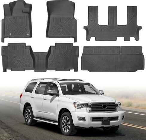 Floor Mats & Cargo Liner for Toyota Sequoia 2012-2022 SR5 | Limited | SR5 FFV | Limited FFV(NOT Platinum), Custom Fit All Weather TPE Floor Liners for Sequoia Accessories Non-Slip Full Set Car Liner in Kuwait