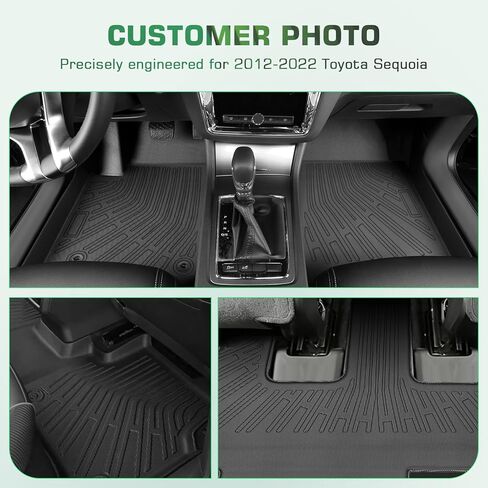 Floor Mats & Cargo Liner for Toyota Sequoia 2012-2022 SR5 | Limited | SR5 FFV | Limited FFV(NOT Platinum), Custom Fit All Weather TPE Floor Liners for Sequoia Accessories Non-Slip Full Set Car Liner in Kuwait