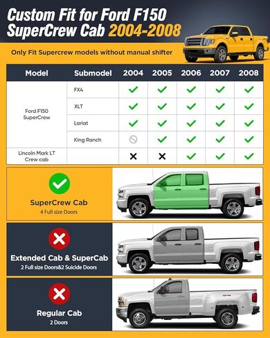 Car Floor Mats for Ford F150: 2004-2008 SuperCrew/Crew Cab Only & for Lincoln Mark LT 2006–2008 Crew Cab, All Weather Truck Liners for F-150 Accessories, Custom Fit Front Rear Floor Liners for Pickup in Kuwait