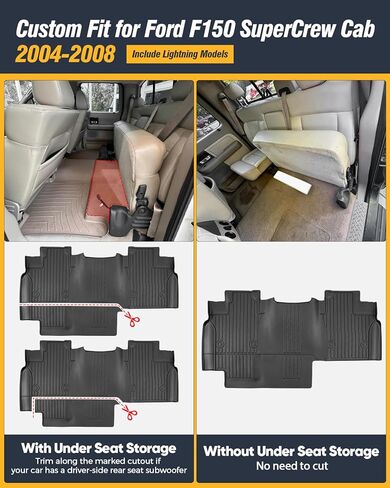 Car Floor Mats for Ford F150: 2004-2008 SuperCrew/Crew Cab Only & for Lincoln Mark LT 2006–2008 Crew Cab, All Weather Truck Liners for F-150 Accessories, Custom Fit Front Rear Floor Liners for Pickup in Kuwait