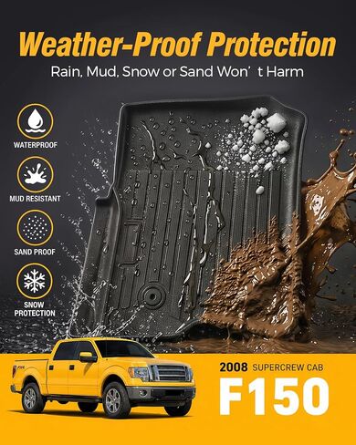 Car Floor Mats for Ford F150: 2004-2008 SuperCrew/Crew Cab Only & for Lincoln Mark LT 2006–2008 Crew Cab, All Weather Truck Liners for F-150 Accessories, Custom Fit Front Rear Floor Liners for Pickup in Kuwait