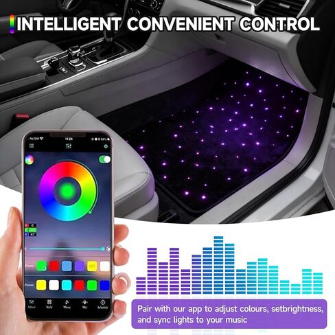 Starlight Floor Mat App Control LED مقاوم للماء ومضاد للانزلاق سجادة سيارة عالمية وضع الموسيقى أضواء داخلية نشطة للسيارات وسيارات الدفع الرباعي والشاحنات in Kuwait