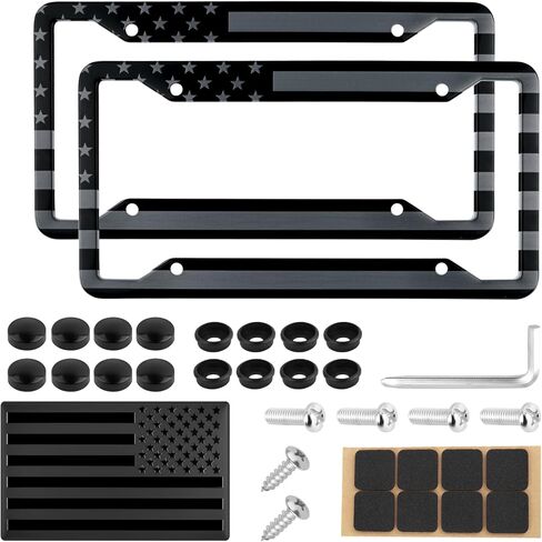 2PCS American Flag License Plate Frame,Stylish License Plate Holders for Cars Includes Car Emblem/Screws/Caps,Aluminum Alloy Patriotic Car Plates Frame as Cars Decorations in Saudi Arabia