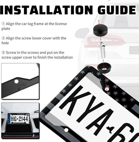 2PCS American Flag License Plate Frame,Stylish License Plate Holders for Cars Includes Car Emblem/Screws/Caps,Aluminum Alloy Patriotic Car Plates Frame as Cars Decorations in Saudi Arabia