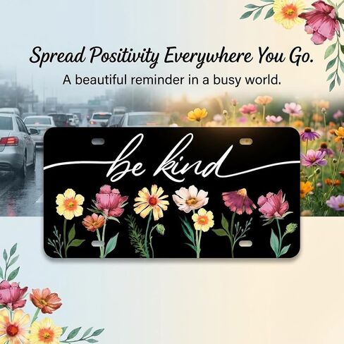 مجموعة Bridge Be Kind Vanity Plate - لوحة ترخيص قياسية مع تصميم زهور ملونة - ديكور ملهم للسيارات in Kuwait