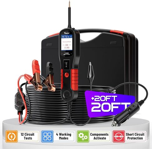 جهاز اختبار دائرة السيارات VDIAGTOOL V200، أداة مسبار دائرة الطاقة، مكتشف دائرة كهربائية قصيرة مفتوحة 12-24 فولت، مقاومة التيار المتردد/التيار المستمر، دورة العمل، وسلك تمديد 20 قدم، لـ 99% من السيارات in Kuwait