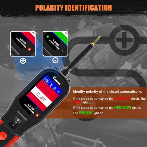جهاز اختبار دائرة السيارات VDIAGTOOL V200، أداة مسبار دائرة الطاقة، مكتشف دائرة كهربائية قصيرة مفتوحة 12-24 فولت، مقاومة التيار المتردد/التيار المستمر، دورة العمل، وسلك تمديد 20 قدم، لـ 99% من السيارات in Kuwait