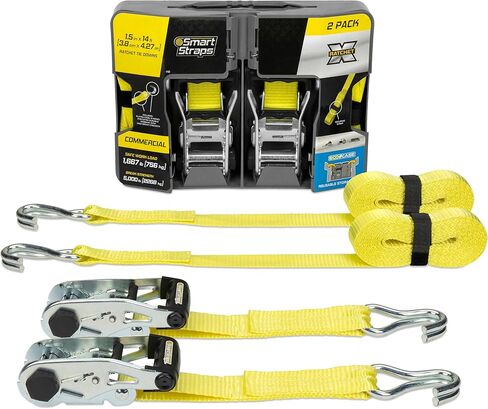 SmartStraps 14’ Ratchet Straps, 2 Pack –5,000lbs Break Strength, 1,667lbs Safe Work Load –Commercial Tie Down Straps for Heavy Duty Cargo, Haul Equipment and Vehicles in Saudi Arabia