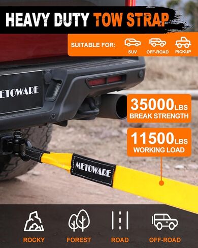 METOWARE Heavy Duty Tow Strap Recovery Kit - 3" x 20ft(35,000lbs) Tree Saver Winch Strap + 3/4" D Ring Shackles(2pcs) + Storage Bag - Truck, SUV, ATV Off Road Towing Strap Kit in Kuwait