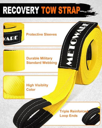 METOWARE Heavy Duty Tow Strap Recovery Kit - 3" x 20ft(35,000lbs) Tree Saver Winch Strap + 3/4" D Ring Shackles(2pcs) + Storage Bag - Truck, SUV, ATV Off Road Towing Strap Kit in Kuwait