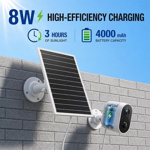 FSVGYY 8W Solar Panel for Security Cameras, Waterproof Outdoor Solar Charger with 360° Adjustable Mount, USB-C & Micro-USB, Compatible with Outdoor Wireless Cameras in Kuwait