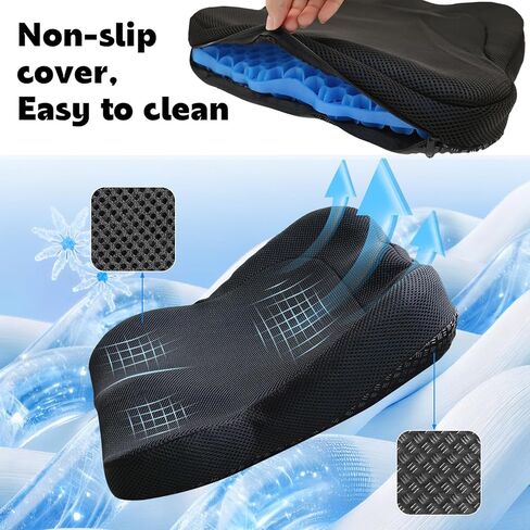 Cooling Gel Seat Cushion, Thickened Big Breathable Honeycomb Design Absorbs Pressure Points Gel Cushion with Anti-Slip Cover Cooling Seat Cushion for Office Chair Home Car Wheelchair Stadium Bleachers in Saudi Arabia