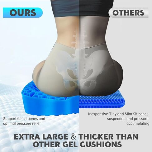Cooling Gel Seat Cushion, Thickened Big Breathable Honeycomb Design Absorbs Pressure Points Gel Cushion with Anti-Slip Cover Cooling Seat Cushion for Office Chair Home Car Wheelchair Stadium Bleachers in Saudi Arabia