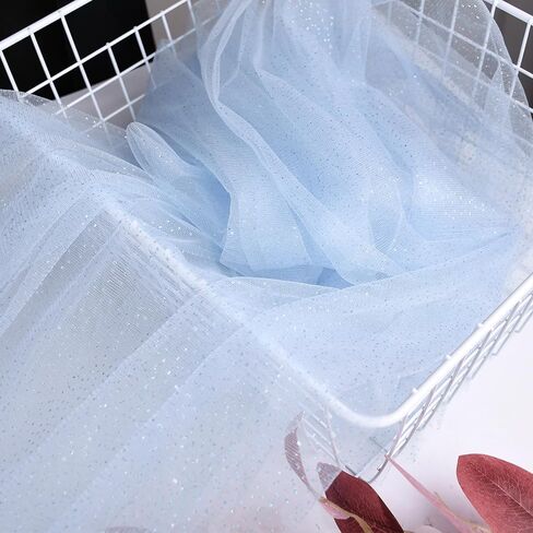 60" x 8 Yards Glitter Tulle Fabric Rolls for Bridal Veil Tutu Skirts Tulle Bolt Ribbons DIY Sewing Crafts Wedding Arch Bridal Showers Decoration Photography - Light Blue in Saudi Arabia