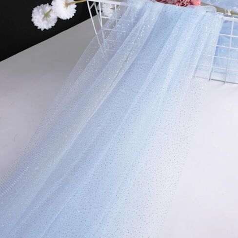 60" x 8 Yards Glitter Tulle Fabric Rolls for Bridal Veil Tutu Skirts Tulle Bolt Ribbons DIY Sewing Crafts Wedding Arch Bridal Showers Decoration Photography - Light Blue in Saudi Arabia