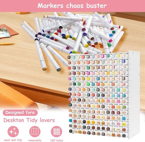 BigKing Art Marker Storage Rack - Watercolour Brushes Pens Color Pencils Organizer Holder for Desk, White (180 Holes) in Kuwait