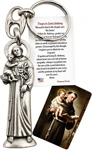 Westmon Works St. Anthony Keychain – Patron Saint of Lost Items – Italian Pewter Catholic Key Ring with American Made Prayer Card in Kuwait