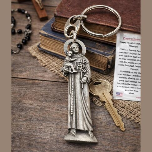 Westmon Works St. Anthony Keychain – Patron Saint of Lost Items – Italian Pewter Catholic Key Ring with American Made Prayer Card in Kuwait