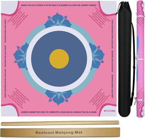 bestcool 2025 Neoprene Mahjong Mat with Rules for Table, Odorless, Free of PAHs, No Creases American Mahjong Mat with Instructions, Anti-Slip, Noise Reduction Mahjong Gift (Flower-A, 33in*33in) in Saudi Arabia