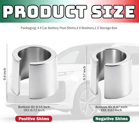 4PCS Positive/Negative Car Battery Terminal Shim with 4PCS Washers,Lead Car Battery Post Shims as Restoration Accessories,Professional Batteries Shim for Cars SUVs in Kuwait