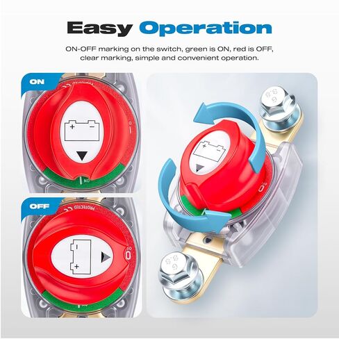 Side Post Battery Disconnect Switch, Malictele On/Off 12-48V Battery Disconnect Switch 275A Heavy Duty Kill Switch for Car, Vehicle, RV and Boat-Compact Size, Removable Knob in Saudi Arabia