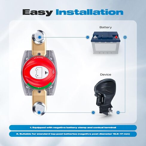 Side Post Battery Disconnect Switch, Malictele On/Off 12-48V Battery Disconnect Switch 275A Heavy Duty Kill Switch for Car, Vehicle, RV and Boat-Compact Size, Removable Knob in Saudi Arabia