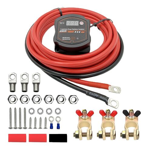THEPRO Upgraded 12V 140 Amp Dual Battery Isolator Kit with 20ft Real 6 AWG Pure Copper Cable - VSR 2.0 Smart Voltage Sensitive Relay AUTO Charger for RV, Marine, Car, Camper & UTV, Dual Battery Setup in Saudi Arabia