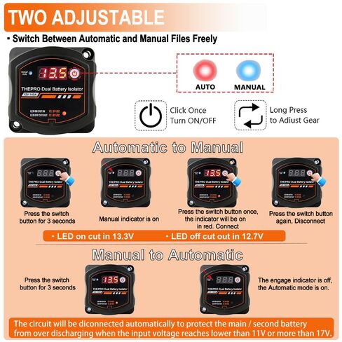 THEPRO Upgraded 12V 140 Amp Dual Battery Isolator Kit with 20ft Real 6 AWG Pure Copper Cable - VSR 2.0 Smart Voltage Sensitive Relay AUTO Charger for RV, Marine, Car, Camper & UTV, Dual Battery Setup in Saudi Arabia