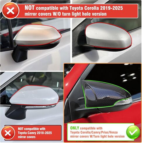 زوج واحد من Yumzeco متوافق مع غطاء مرآة Toyota Corolla Ox Horn 2014-2018/Camry 2013-2017/Venza 2013-2015، غطاء مرآة LH & RH لسيارة Toyota مع فتحة خفيفة من ألياف الكربون in Kuwait