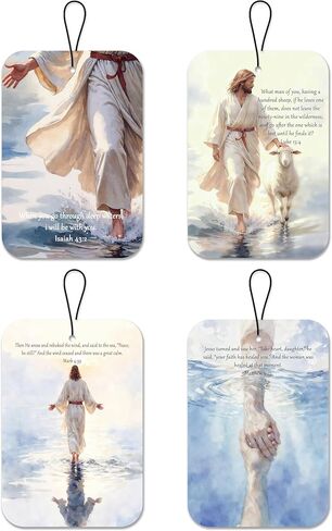 Christian Car Air Freshener, Jesus Bible Verse Car Accessories For Women Man, 4Pcs Hanging Air Freshener For Vehicle Closet Bathroom Office Books, Gifts For Drivers Friend Colleague(A14) in Saudi Arabia