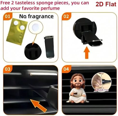 Cute Cartoon Jesus Coffee Car Air Vent Clip Acrylic Auto Decor for Women Reusable DIY Scent Diffuser Accessory Religious Car Ornament Gift (White) in Kuwait