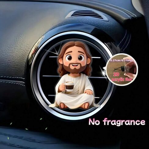 Cute Cartoon Jesus Coffee Car Air Vent Clip Acrylic Auto Decor for Women Reusable DIY Scent Diffuser Accessory Religious Car Ornament Gift (White) in Kuwait