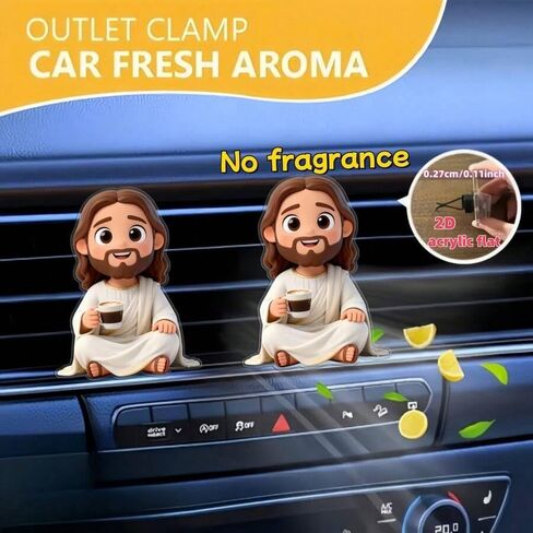 Cute Cartoon Jesus Coffee Car Air Vent Clip Acrylic Auto Decor for Women Reusable DIY Scent Diffuser Accessory Religious Car Ornament Gift (White) in Kuwait