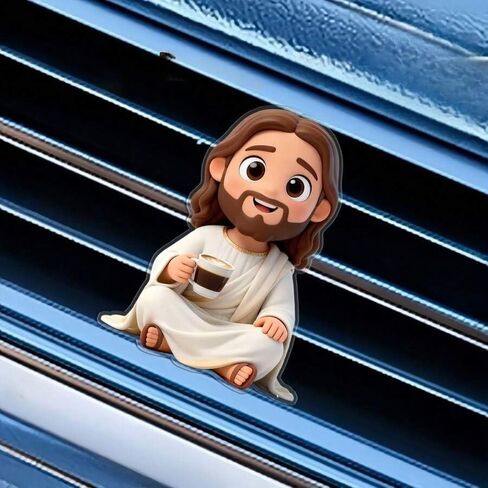 Cute Cartoon Jesus Coffee Car Air Vent Clip Acrylic Auto Decor for Women Reusable DIY Scent Diffuser Accessory Religious Car Ornament Gift (White) in Saudi Arabia