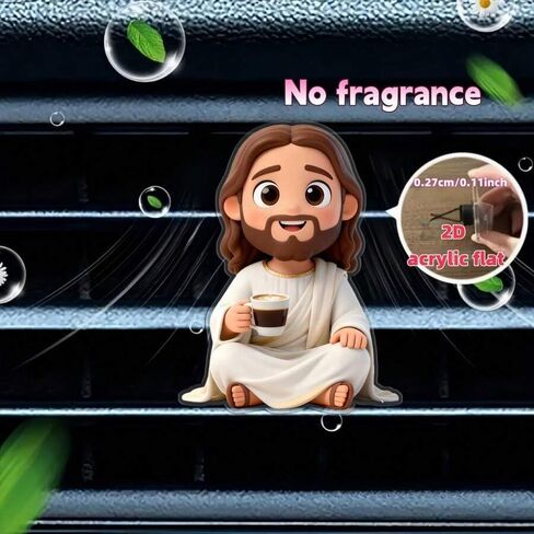 Cute Cartoon Jesus Coffee Car Air Vent Clip Acrylic Auto Decor for Women Reusable DIY Scent Diffuser Accessory Religious Car Ornament Gift (White) in Saudi Arabia