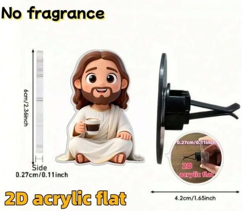Cute Cartoon Jesus Coffee Car Air Vent Clip Acrylic Auto Decor for Women Reusable DIY Scent Diffuser Accessory Religious Car Ornament Gift (White) in Saudi Arabia