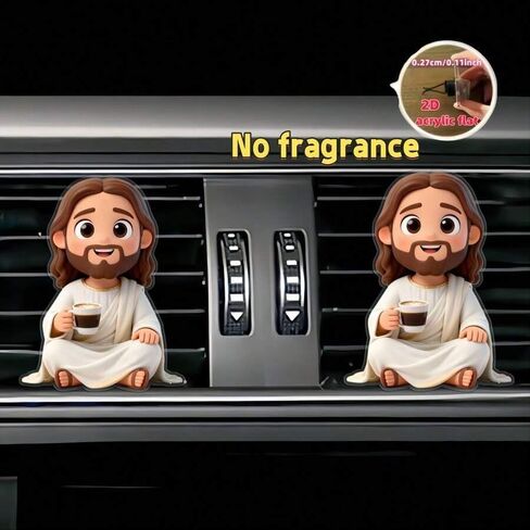 Cute Cartoon Jesus Coffee Car Air Vent Clip Acrylic Auto Decor for Women Reusable DIY Scent Diffuser Accessory Religious Car Ornament Gift (White) in Saudi Arabia