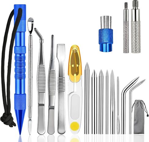 WEREWOLVES 16-Piece Paracord FID Tool Set Stainless Steel Knot Taker Marlinspike Set Paracord Stitching Lacing Stitching Needles and Smoothing Tool for Leather or Paracord Work (Black) in Saudi Arabia