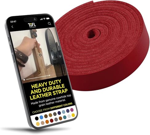 TOFL 3/4" Wide Leather Strap | Leather Strips for Crafts, Jewelry, & Furniture Projects | 72" (6 Feet) Long x 3/4" Wide x 1/8" Thick (7-8oz) | Red in Kuwait