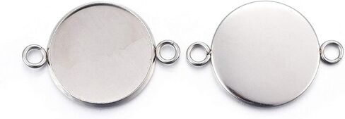 Craftdady 100Pcs 20mm Bezel Tray Pendant Connectors Blank Cameo Round Cabochon Settings Stainless Steel Double Loops Charm Links for DIY Crafts Jewelry Bracelet Necklace Earring in Kuwait