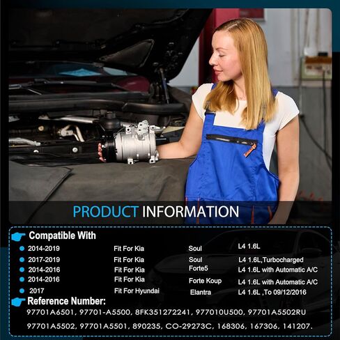 AC Compressor Compatible with Kia Soul Forte-Koup Forte5 2014-2019, Compatible with Hyundai Elantra 2017, ONLY FITS 1.6L engine,with A/C Clutch, CO29273C,168306 in Saudi Arabia
