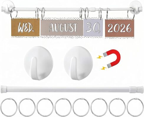 Chumia 16-29 Inches Magnetic Adjustable Calendar Holder Set Anchor Chart Date Cards Holder Flip Calendar Chart Rod for Office Whiteboard Crafts Home Decor Supplies (Round Hook,White) in Kuwait