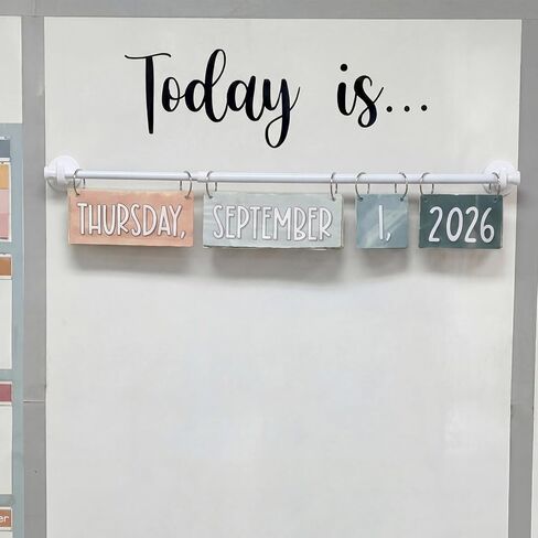 Chumia 16-29 Inches Magnetic Adjustable Calendar Holder Set Anchor Chart Date Cards Holder Flip Calendar Chart Rod for Office Whiteboard Crafts Home Decor Supplies (Round Hook,White) in Kuwait