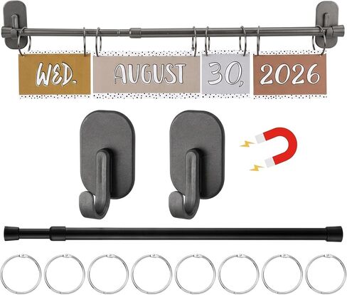 Chumia 16-29 Inches Magnetic Adjustable Calendar Holder Set Anchor Chart Date Cards Holder Flip Calendar Chart Rod for Office Whiteboard Crafts Home Decor Supplies (Round Hook,White) in Kuwait