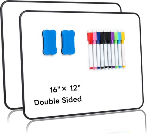 Small Dry Erase Board, 2 Pack A3 Double Sided 16"x12" Magnetic-Receptive Whiteboard for Magnets – Portable White Boards with 10 Pens & 2 Erasers for Home Office Classroom in Saudi Arabia